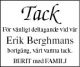 Annonstackkort för Erik Berghmans begravning